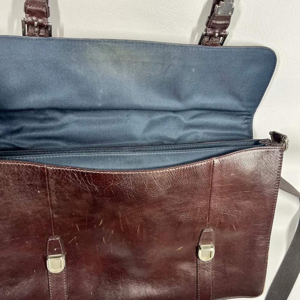 Fossil Mens Dark Brown Leather Messenger Bag Briefcase Laptop Satchel MBG9044